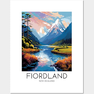 A Pop Art Travel Print of Fiordland National Park - New Zealand Posters and Art